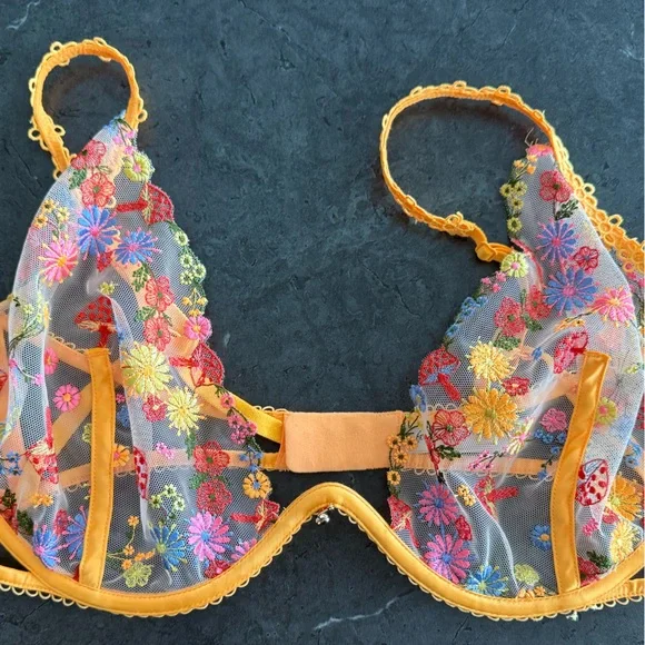 For Love And Lemons Orange Floral Sheer Bra LIMTED COLLECTION - Picture 2 of 5